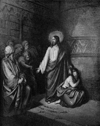 Jesus og kvinnen tatt i utroskap av Gustave Dore