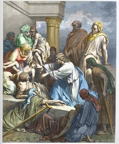Jesus guerit les malades - Jesus helbreder de syke - - gravering i "" The Bible illustree"" av Gustave Dore (1832-1883) - Gravering fra "" The Dore Bible"" av Gustave Dore