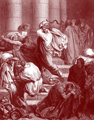 Jesus i templet, gravering av Doré. - Bibelen av Gustave Dore