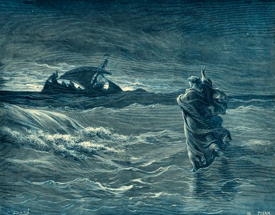 Jesus går på havet - Bibelen av Gustave Dore