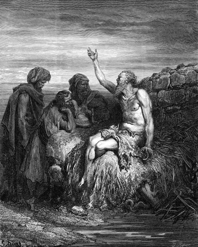 Job og vennene hans, gravering av Doré. - Bibelen av Gustave Dore