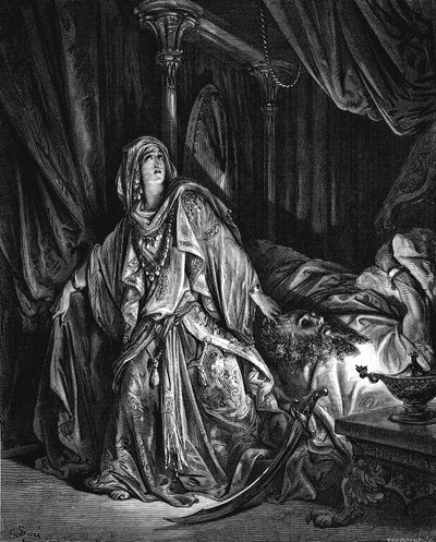 Judith var i ferd med å kutte hodet av Holofernes, 1866 av Gustave Dore