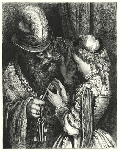 Det blå skjegget; Blått skjegg (gravering) av Gustave Dore