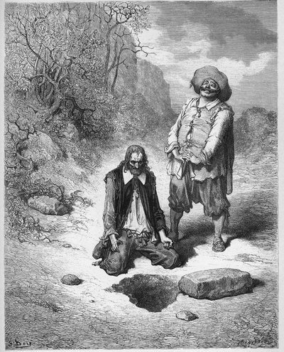 The gnier som mistet skatten sin - The gnier som mistet sin skatt - fra "Fables" av Jean de La Fontaine av Gustave Dore