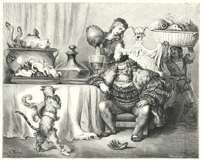 Mesterkatten eller puss i støvler; Puss In Boots (gravering) av Gustave Dore