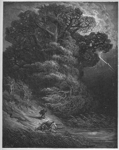 Eiken og nettverket - The Oak and the Reed - fra "Fables" av Jean de La Fontaine av Gustave Dore
