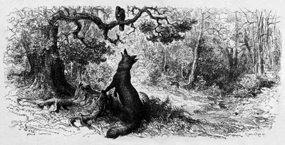 Le corbeau et le renard (gravure av Gustave Dore