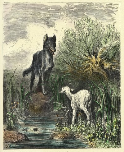 Ulven og lammet (gravering fra 1861–1868) av Gustave Dore