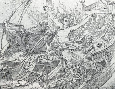 Liv og død trekker skjebnen til mannskapet ved loddtrekning av Gustave Dore