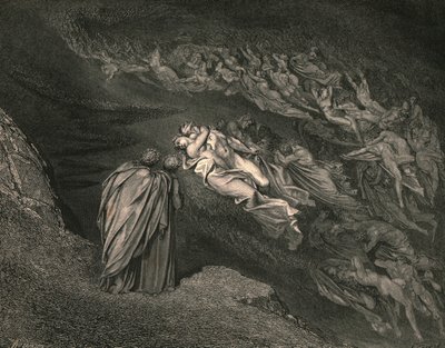 Kjærlighet brakte oss til én død: Caina venter på sjelen, som splittet livet vårt, c1890. av Gustave Dore
