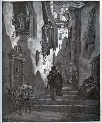 Luscinde sender en billett til Cardenio - fra "Don Quixote de la Mancha" av Miguel Cervantes (1547-1616) (Don Quixote) - Tresnitt etter tegning av Gustave Dore av Gustave Dore