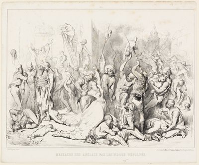 Massakren på engelskmennene av revolterende hinduer av Gustave Dore