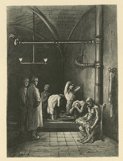 Menn i badene på Tilfluktshuset av Gustave Dore