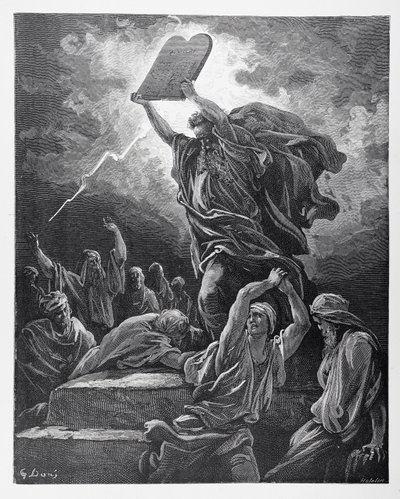 Moses bryter lovens tavler, gravert av Hotelin, ca. 1868 av Gustave Dore
