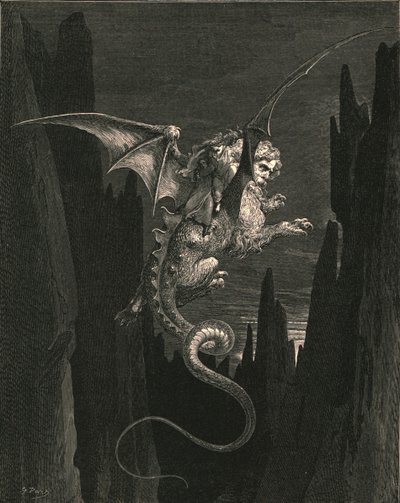 Ny terror jeg unnfanget ved det bratte stupet, c1890. av Gustave Dore
