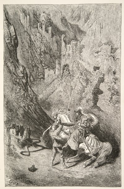 På vei til det grønne kapellet, fra Stories of the Days of King Arthur av Charles Henry Hanson, pub.1898 av Gustave Dore