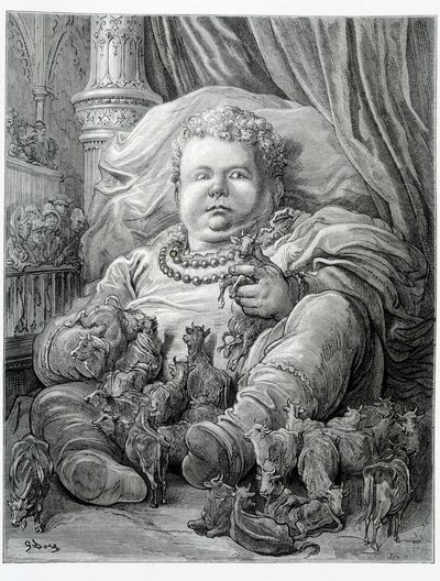 Pantagruel omgir kyr - i "" Gargantua"" av Rabelais, ill. Gustave Dore av Gustave Dore