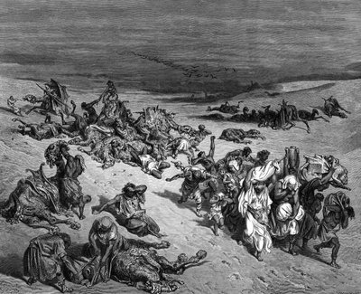 'Pest' en av de syv plagene i Egypt: Exodus. Illustrasjon av Gustave Dore (1832-1883) fransk maler og bokillustratør for The Bible (London 1866). Tregravering. av Gustave Dore