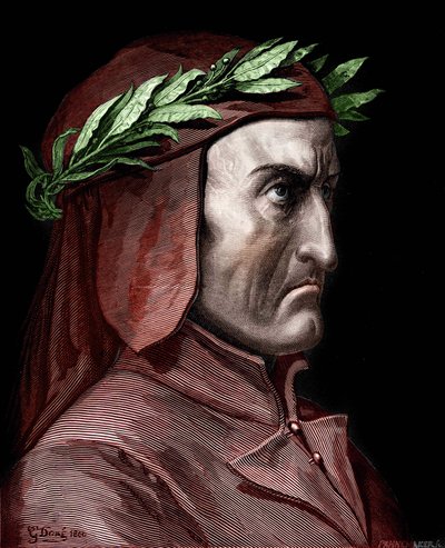 Portrait of Dante Alighieri (1265-1321), Italian writer. Engraving by Gustave Doré from 1860. av Gustave Dore