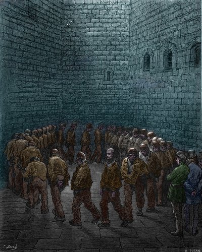 Fanger som går rundt i gården til Westgate fengsel i London, av Gustave Dore av Gustave Dore