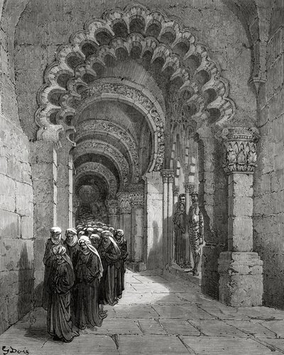 Procession of Damsels Mourning, fra 'Don Quixote de la Mancha' av Miguel Cervantes, gravert av Heliodore Joseph Pisan, ca. 1875 av Gustave Dore
