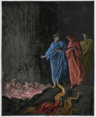 Purgatorio, Canto 25: Poetene i den syvende sirkel, illustrasjon fra "Den guddommelige komedie" av Dante Alighieri, 1885 av Gustave Dore