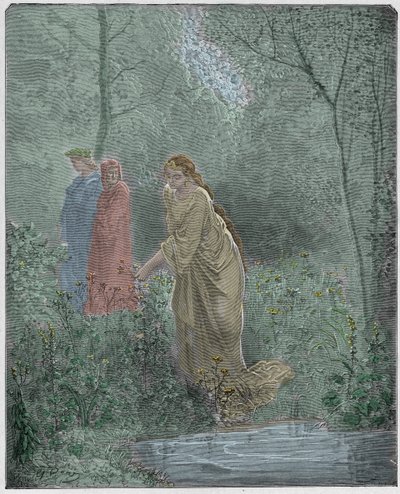 Purgatorio, Canto 27: Dantes drøm om Leah i engen, illustrasjon fra "The Divine Comedy" av Dante Alighieri, 1885 av Gustave Dore