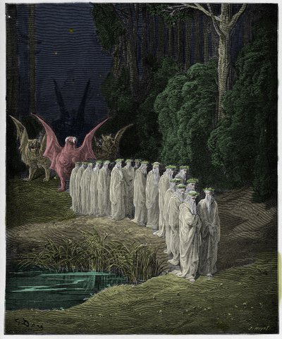 Purgatorio, Canto 29 : De 24 eldste i den apokalyptiske prosesjonen , illustrasjon fra "The Divine Comedy" av Dante Alighieri, 1885 av Gustave Dore