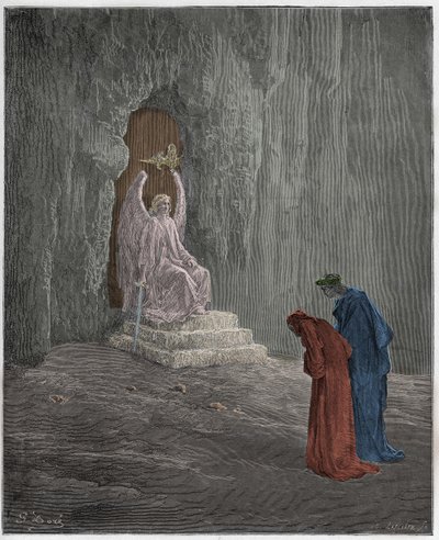 Purgatorio, Canto 9: Dante og Virgil ved skjærsildens portaler, illustrasjon fra "The Divine Comedy" av Dante Alighieri, 1885 av Gustave Dore