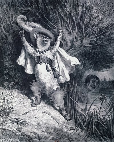 Puss in Boots, illustrasjon av Gustave Dore (1832-1883) for eventyret av Charles Perrault (1628-1703) av Gustave Dore
