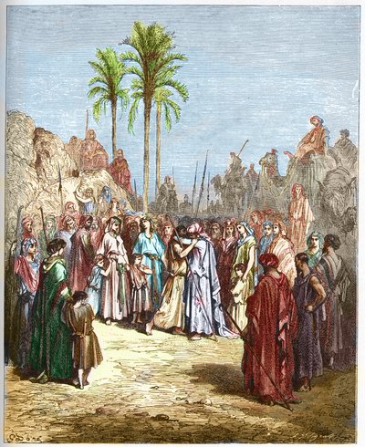 Forsoning mellom Jakob og Esau - Forsoning mellom Jakob og Esau Genese, XXXIII, 4 - - Gravering fra "" The Bible illustree" av Gustave Dore (1832-1883) - Gravering fra "" The Dore Bible"" av Gustave Dore