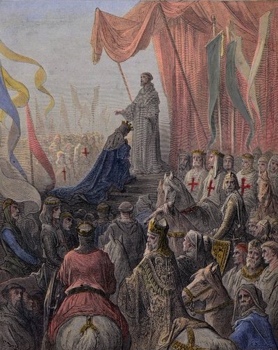 Saint Bernard de Clairvaux (San Bernardo di Chiaravalle, Bernard de Fontaine 1090-1153) forkynte det andre korstoget i nærvær av kong Louis VII og dronning Alienor av Aquitaine og Abbe Suger (Suger de Saint Denis av Gustave Dore