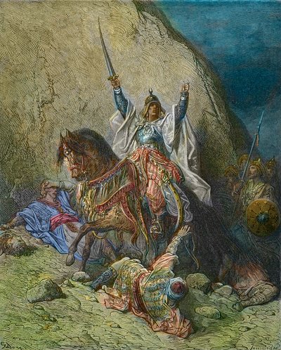 Saladin den storslåtte - Kong Saladin (1138-1193) (Salah al Din Yusuf al-Ayyubi (al Ayyubi) sjef for de muslimske styrkene mot korstogene - 1800-talls fargegravering av Gustave Dore - fra History of the Crusades av Joseph-Francois Michaud av Gustave Dore