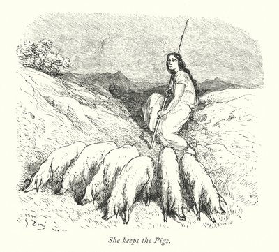 Hun holder grisene (gravering) av Gustave Dore