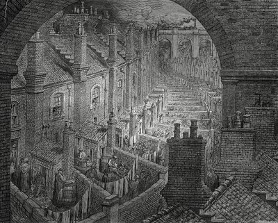 Slums i London, gravering av Gustave Dore (1832-1883) av Gustave Dore