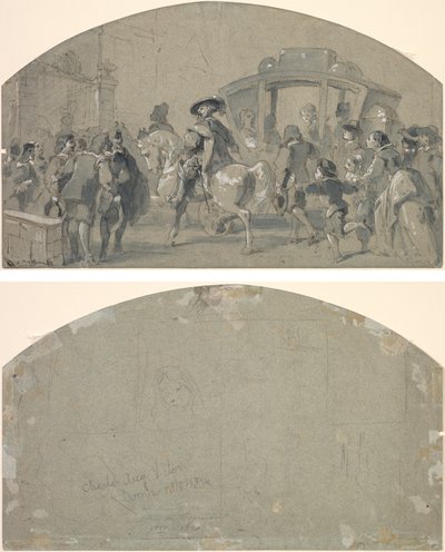 Gatescene (rekto); Skisser (verso) av Gustave Dore