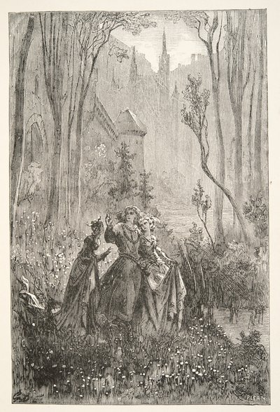 Grevinnen av fontenen og hennes damer, fra Stories of the Days of King Arthur av Charles Henry Hanson, pub.1898 av Gustave Dore