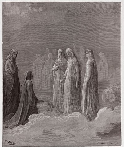 Den guddommelige komedie (La Divina Comedia, La Divine Comedie), Paradiso, Canto 3: Det første riket: Piccarda Donati og sjelene hvis løfter var brutt - av Dante Alighieri (1265-1321) - Illustrasjon av Gustave Dore (1832-1883) ) av Gustave Dore