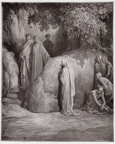 The Divine Comedy (La Divina Comedia, La Divine Comedie), Purgatorio, Canto 23: Dante gjenkjenner skyggen av Forese blant fråtserne - av Dante Alighieri (1265-1321) - Illustrasjon av Gustave Dore (1832-1883) av Gustave Dore