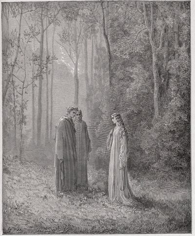 Den guddommelige komedie (La Divina Comedia, La Divine Comedie), Purgatorio, Canto 5: Dante snakker med Pia de Tolomei (Tolommei) - av Dante Alighieri (1265-1321) - Illustrasjon av Gustave Dore (1832-1883) av Gustave Dore