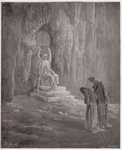 Den guddommelige komedie (La Divina Comedia, La Divine Comedie), Purgatorio, Canto 9: Dante og Virgil ved skjærsildens portaler - av Dante Alighieri (1265-1321) - Illustrasjon av Gustave Dore (1832-1883) av Gustave Dore