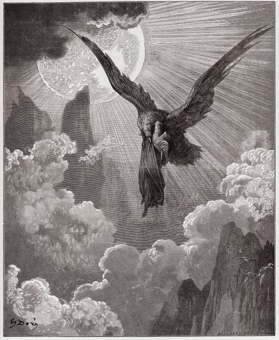 Den guddommelige komedie (La Divina Comedia, La Divine Comedie), Purgatorio, Canto 9: Dante, i en drøm, blir båret av en ørn - av Dante Alighieri (1265-1321) - Illustrasjon av Gustave Dore (1832-1883) av Gustave Dore