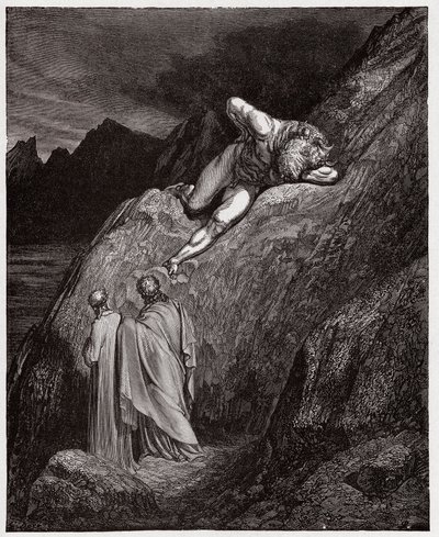 The Divine Comedy (La Divina Commedia, La Divine Comedie), Inferno, Canto 12: The Minotaur on the shattered cliff - av Dante Alighieri (1265-1321) - Illustrasjon av Gustave Dore (1832-1883) av Gustave Dore