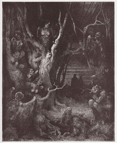 Den guddommelige komedie (La Divina Commedia, La Divine Comedie), Inferno, Canto 13: Harpiene i selvmordsskogen - av Dante Alighieri (1265-1321) - Illustrasjon av Gustave Dore (1832-1883) av Gustave Dore