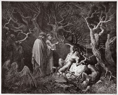 Den guddommelige komedie (La Divina Commedia, La Divine Comedie), Inferno, Canto 13: Selvmordene i skogen - av Dante Alighieri (1265-1321) - Illustrasjon av Gustave Dore (1832-1883) av Gustave Dore