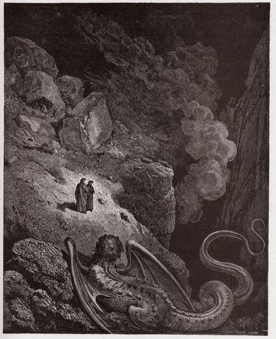 Den guddommelige komedie (La Divina Commedia, La Divine Comedie), Inferno, Canto 17: Geryon, symbol på bedrag - av Dante Alighieri (1265-1321) - Illustrasjon av Gustave Dore (1832-1883) av Gustave Dore