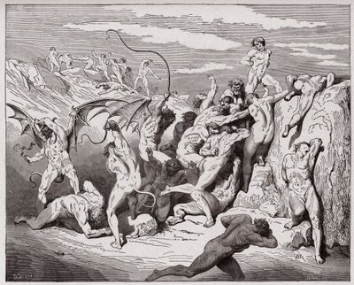 The Divine Comedy (La Divina Commedia, La Divine Comedie), Inferno, Canto 18: Devils and seducers - by Dante Alighieri (1265-1321) - Illustration by Gustave Dore (1832-1883) av Gustave Dore