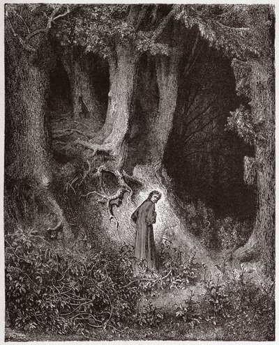 The Divine Comedy (La Divina Commedia, La Divine Comedie), Inferno, Canto 1: Dante in the savage wood - av Dante Alighieri (1265-1321) - Illustrasjon av Gustave Dore (1832-1883) av Gustave Dore