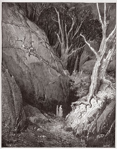 Den guddommelige komedie (La Divina Commedia, La Divine Comedie), Inferno, Canto 1: Virgil og Dante begynner reisen - av Dante Alighieri (1265-1321) - Illustrasjon av Gustave Dore (1832-1883) av Gustave Dore