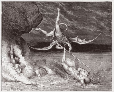 The Divine Comedy (La Divina Commedia, La Divine Comedie), Inferno, Canto 22: Ciampolo unnslipper demonen Alichino i den femte bolgia - av Dante Alighieri (1265-1321) - Illustrasjon av Gustave Dore (1832-1883) av Gustave Dore